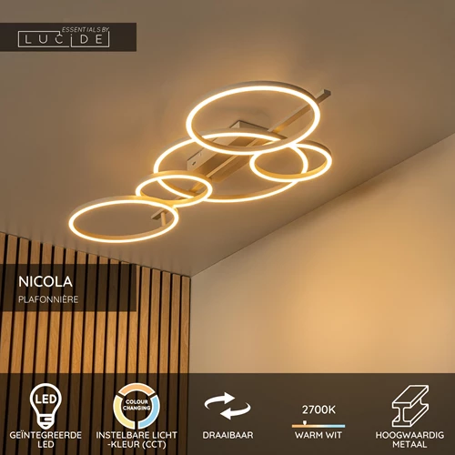 Lucide NICOLA - Plafonnière - LED - CCT - 1x37W 2700K/4000K - Taupe | Essential - USP